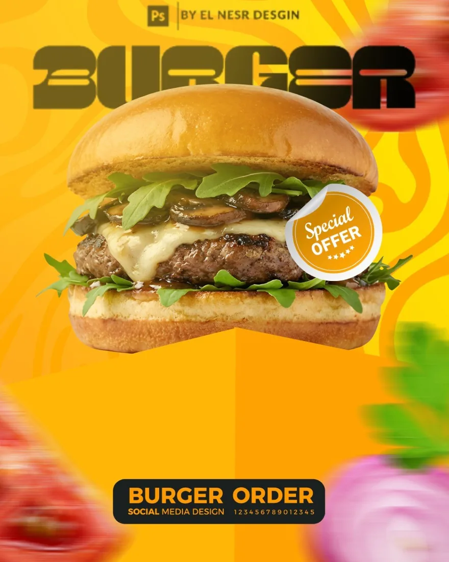 Classic burger post with a special-offer badge
