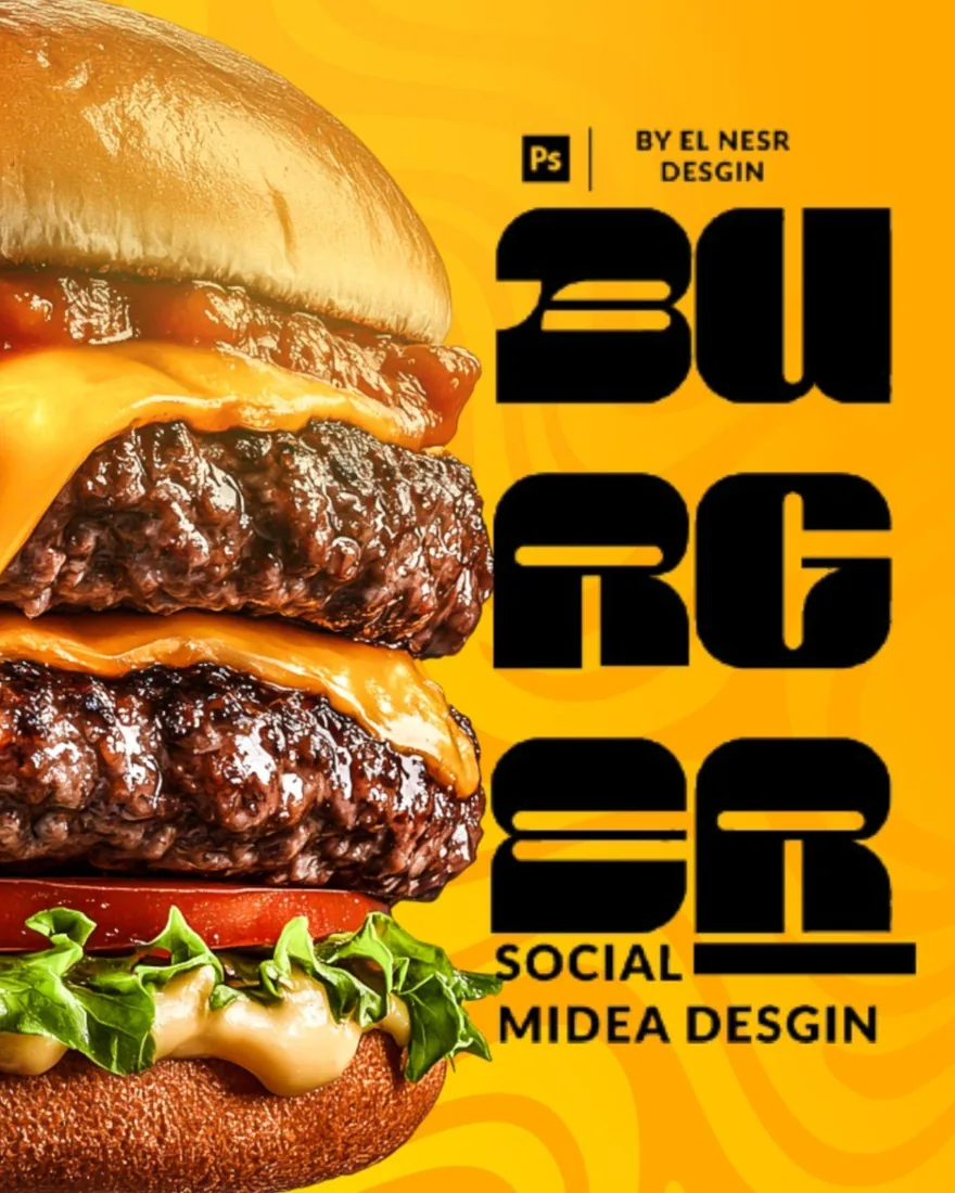 Double burger post on a yellow background