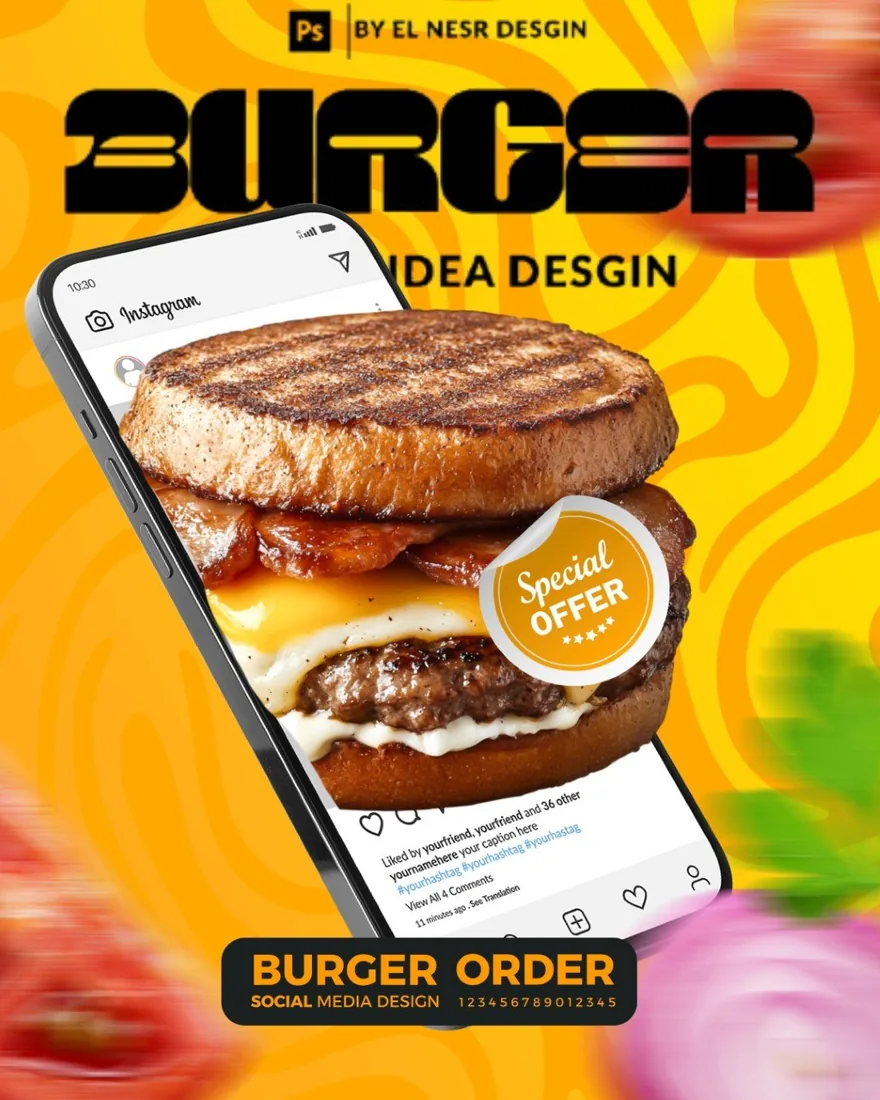 Burger offer post inside a phone mock-up